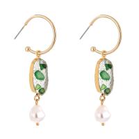 Zinc Alloy Drop Earring, with Freshwater Pearl, gold color plated, for woman, green 