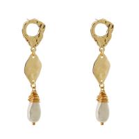 Süßwasser Perle Tropfen Ohrring, Zinklegierung, goldfarben plattiert, für Frau, weiß, 13x65mm, verkauft von Paar