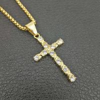 Stainless Steel Pendants, 316 Stainless Steel, with Rhinestone, Cross, plated, fashion jewelry & Unisex & with rhinestone, golden, 57*27mm 