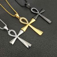 Titanium Steel Pendants, Cross, plated, fashion jewelry & Unisex & with rhinestone 79*41mm 