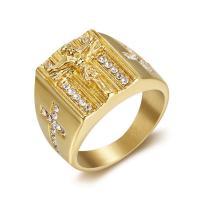 Нержавеющая сталь Rhinestone палец кольцо, Нержавеющая сталь 316, Кольцевая форма, Другое покрытие, ювелирные изделия моды & со стразами, Золотой, 19mm, размер:7-14, продается PC