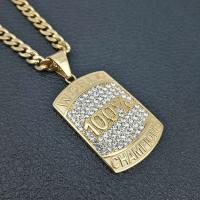 Rhinestone Stainless Steel Pendants, 316 Stainless Steel, with Rhinestone, Rectangle, plated, fashion jewelry & Unisex & with rhinestone, golden, 63.5*32mm 