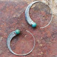 boucles d'oreilles cerceau en alliage zinc, alliage de zinc, avec turquoise, Placage, pour femme, 40mm, Vendu par paire