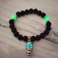 Lava Bead Bracelet, Alloy, plated, fashion jewelry & luminated, black, Inner Approx 55mm 