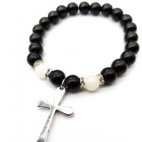 Black Agate Bracelets, Cross, fashion jewelry & luminated 8MM, Inner Approx 55mm 