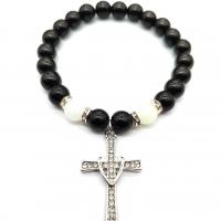 Bracelets Agate Noir, croix, bijoux de mode & lumineux, noire, 8MM, Vendu par brin