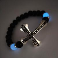 Bracelets Agate Noir, croix, bijoux de mode & lumineux, noire, 8MM, Diamètre inté Environ 55mm, Vendu par brin