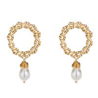 Zinc Alloy Drop Earring, with Freshwater Pearl, gold color plated, for woman, white 