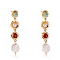 Zinc Alloy Drop Earring, with Natural Stone & Freshwater Pearl, gold color plated, for woman, white 