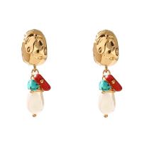 Zinc Alloy Drop Earring, with Coral & Freshwater Pearl, gold color plated, for woman, white 
