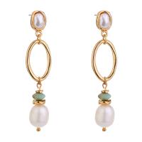 Süßwasser Perle Tropfen Ohrring, Zinklegierung, goldfarben plattiert, für Frau, weiß, 13x58mm, verkauft von Paar