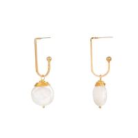Süßwasser Perle Tropfen Ohrring, Zinklegierung, goldfarben plattiert, für Frau, weiß, 18x55mm, verkauft von Paar