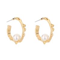 Freshwater Pearl Stud Earring, Zinc Alloy, gold color plated, for woman, white 