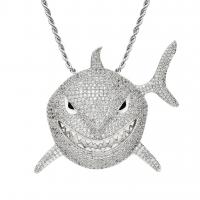 Men Necklace, Brass, with Cubic Zirconia, Shark, plated, fashion jewelry & with cubic zirconia 58*80mm 
