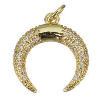 Cubic Zirconia Micro Pave Brass Pendant, Moon, gold color plated, hollow Approx 3.5mm 