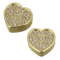 Cubic Zirconia Micro Pave Brass Beads, Heart, gold color plated, micro pave cubic zirconia Approx 1.5mm 
