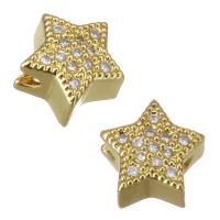 Cubic Zirconia Micro Pave Brass Beads, Star, gold color plated, micro pave cubic zirconia Approx 1mm 