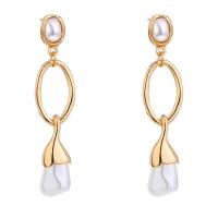 Zink Legierung Tropfen Ohrring, Zinklegierung, mit Perlen, für Frau, weiß, 13x56mm, verkauft von Paar
