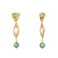 Zinc Alloy Drop Earring, with Freshwater Pearl, for woman, green 