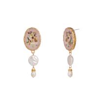 Zinc Alloy Drop Earring, with Shell & Freshwater Pearl, gold color plated, for woman, white 