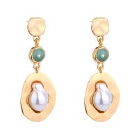 Zinc Alloy Drop Earring, with Green Agate, gold color plated, for woman, white 