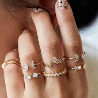 Zinc Alloy Ring Set, with Rhinestone, 7 pieces & fashion jewelry, golden 
