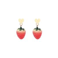 Acrylic Drop Earring, with Zinc Alloy, Strawberry, plated, for woman 