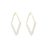 Zinc Alloy Hoop Earring, with Seedbead, Rhombus, gold color plated, for woman 68mm 