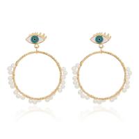 Zinc Alloy Drop Earring, with Plastic Pearl, gold color plated, for woman & enamel & hollow 