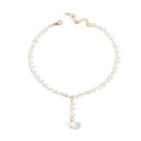 Crystal Zinc Alloy Necklace, with Crystal & Plastic Pearl, with 2.75 inch extender chain, gold color plated, for woman, 30cm,3.5cm,1cm 