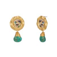 Turquoise Zinc Alloy Earring, gold color plated, for woman, dark green 