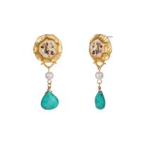 Turquoise Zinc Alloy Earring, with Shell, gold color plated, for woman, dark green 