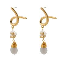 Süßwasser Perle Tropfen Ohrring, Zinklegierung, goldfarben plattiert, für Frau, weiß, 26x65mm, verkauft von Paar