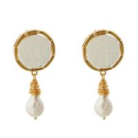 Süßwasser Perle Tropfen Ohrring, Zinklegierung, goldfarben plattiert, für Frau, weiß, 24x52mm, verkauft von Paar