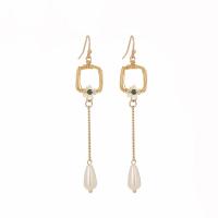 Freshwater Pearl Drop Earring, Zinc Alloy, gold color plated, for woman, white 