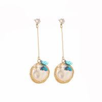 Süßwasser Perle Tropfen Ohrring, Zinklegierung, goldfarben plattiert, für Frau, weiß, 18x52mm, verkauft von Paar