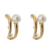 Freshwater Pearl Stud Earring, Zinc Alloy, gold color plated, for woman, white 