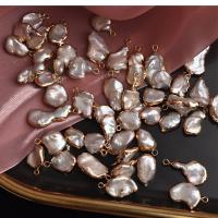 Kultivierten Süßwasser Perle Messing Anhänger, Perlen, mit Messing, Unregelmäßige, plattiert, DIY, weiß, 10-15mm, verkauft von PC