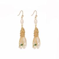 Freshwater Pearl Drop Earring, Zinc Alloy, with 925 Sterling Silver, gold color plated, for woman, white 