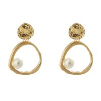 Süßwasser Perle Tropfen Ohrring, Zinklegierung, goldfarben plattiert, für Frau, weiß, 32x48mm, verkauft von Paar