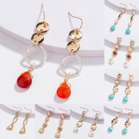 Zinc Alloy Drop Earring, with Gemstone & Freshwater Pearl, gold color plated & for woman 