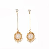 Freshwater Pearl Drop Earring, Brass, gold color plated, for woman, white 