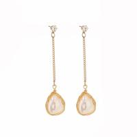 Freshwater Pearl Drop Earring, Brass, gold color plated, for woman, white 