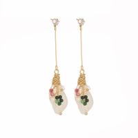 Süßwasser Perle Tropfen Ohrring, Messing, goldfarben plattiert, für Frau, weiß, 12x60mm, verkauft von Paar
