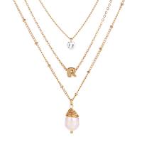 Multi слой ожерелье, цинковый сплав, с Пресноводные жемчуги, плакирован золотом, многослойный & Женский, продается Strand