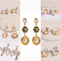 Freshwater Pearl Drop Earring, Zinc Alloy, gold color plated & for woman 