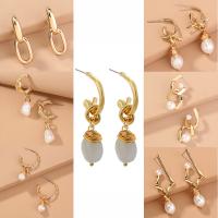 Freshwater Pearl Drop Earring, Zinc Alloy, gold color plated & for woman 