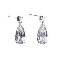 Brass Drop Earring, with Cubic Zirconia, fashion jewelry, white 