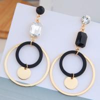 Zinc Alloy Rhinestone Drop Earring, plated, for woman & with rhinestone, black 