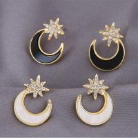 Zinc Alloy Rhinestone Stud Earring, Moon and Star, gold color plated, micro pave cubic zirconia & for woman 